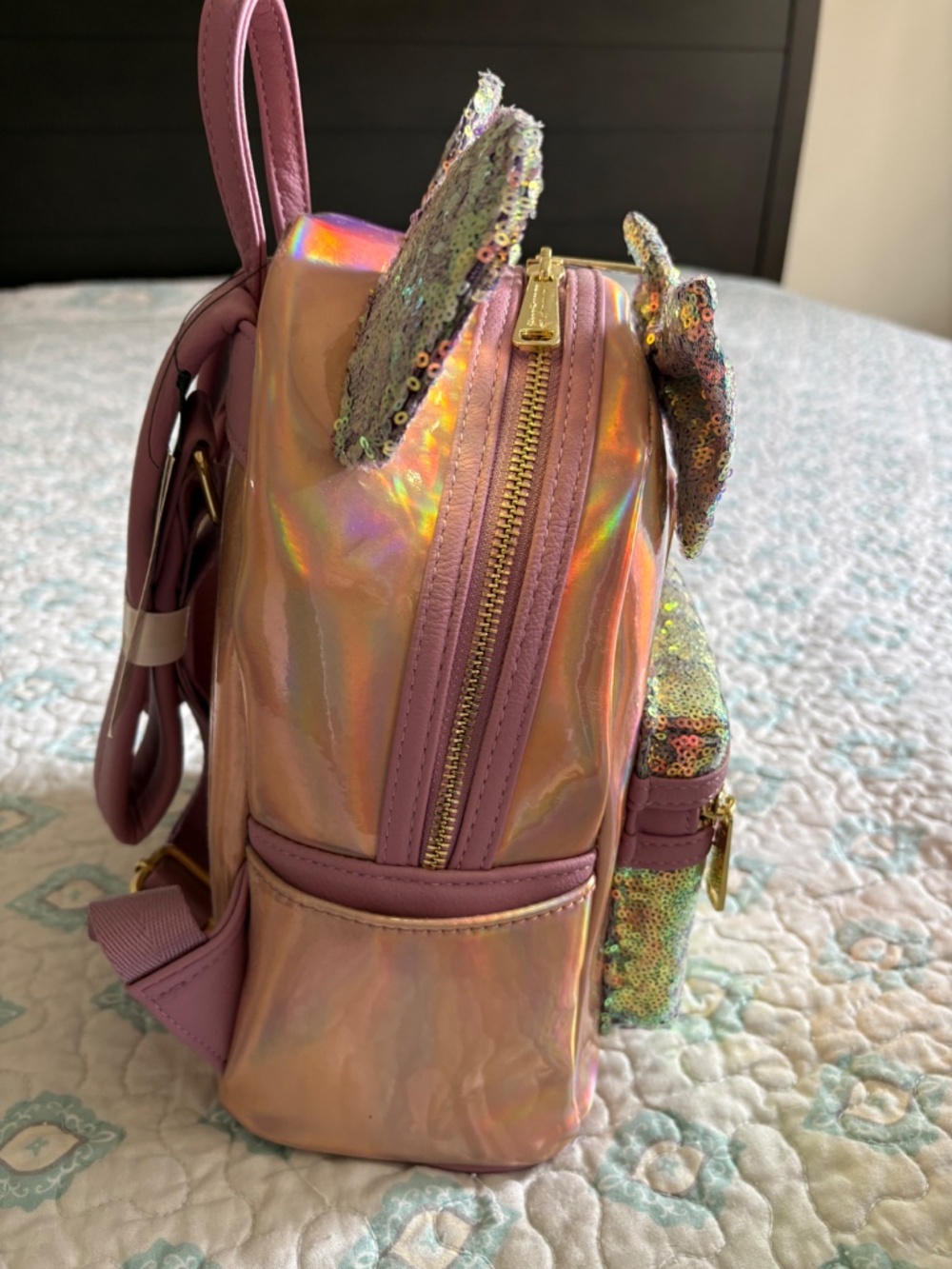 NWT Rare Disney Parks Loungefly Minnie Mouse Rose Gold Sequin Mini Backpack - Picture 6 of 7
